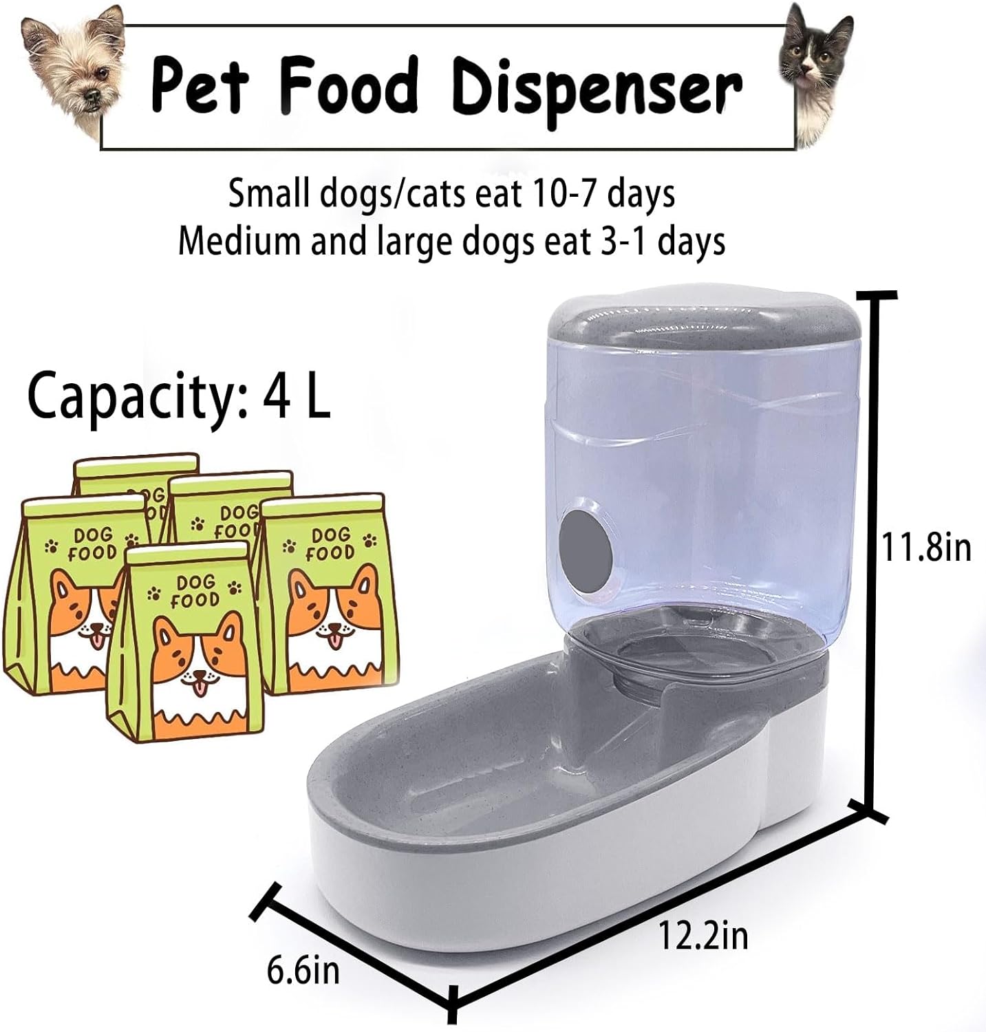 Automatic Pet Feeder 4L Gravity Dog Food Dispenser Large Capacity - PetsLoveStory®