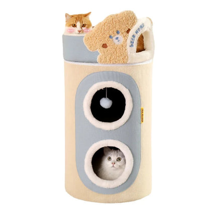 2 Story Cat Barrel Pet Soft Fabric House - PetsLoveStory®