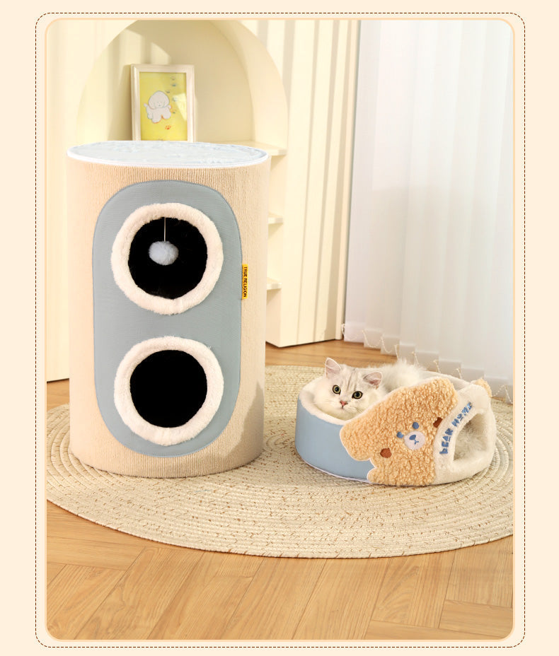 2 Story Cat Barrel Pet Soft Fabric House - PetsLoveStory®