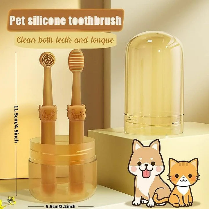 Pet Toothbrush, Pet Silicone Toothbrush Cat & Dog Tooth Brushing Kit with Storage Cup - PetsLoveStory®