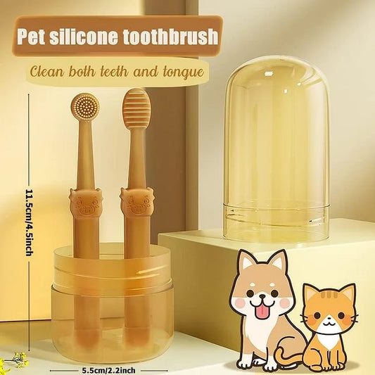 Pet Toothbrush, Pet Silicone Toothbrush Cat & Dog Tooth Brushing Kit with Storage Cup - PetsLoveStory®