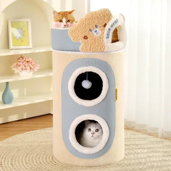 2 Story Cat Barrel Pet Soft Fabric House - PetsLoveStory®