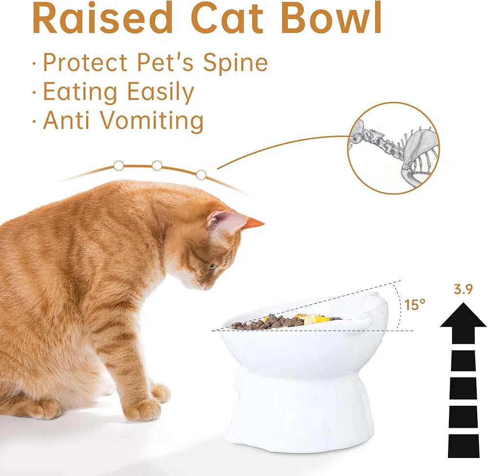 2pcs Ceramic Elevated Cat Bowls for Indoor Cats - PetsLoveStory®