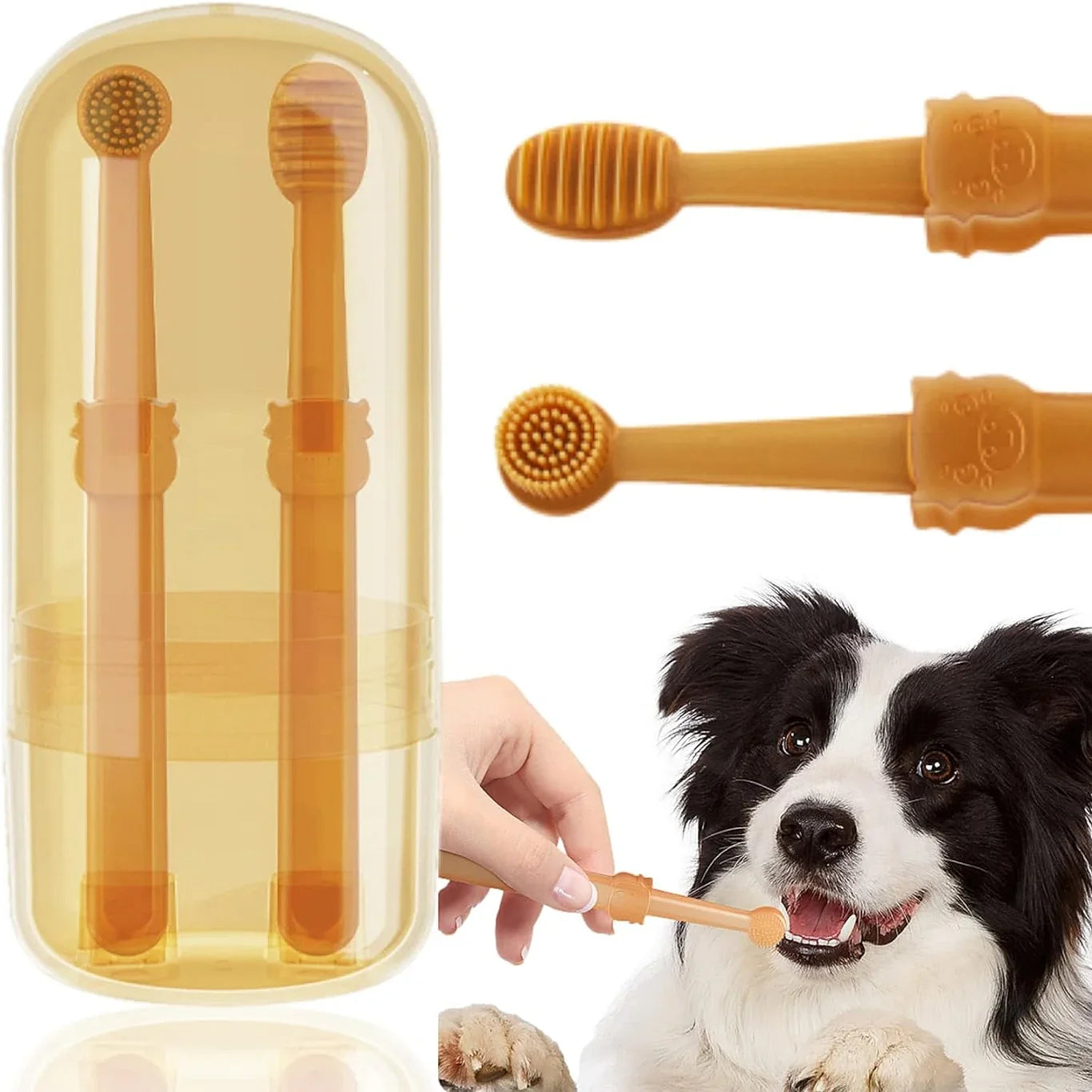 Pet Toothbrush, Pet Silicone Toothbrush Cat & Dog Tooth Brushing Kit with Storage Cup - PetsLoveStory®
